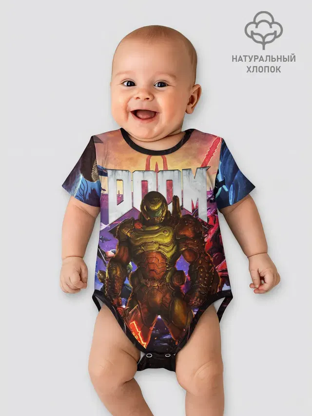 Детское боди с принтом «Дум — DOOM ETERNAL — ДУМ БИТВА В АДУ»