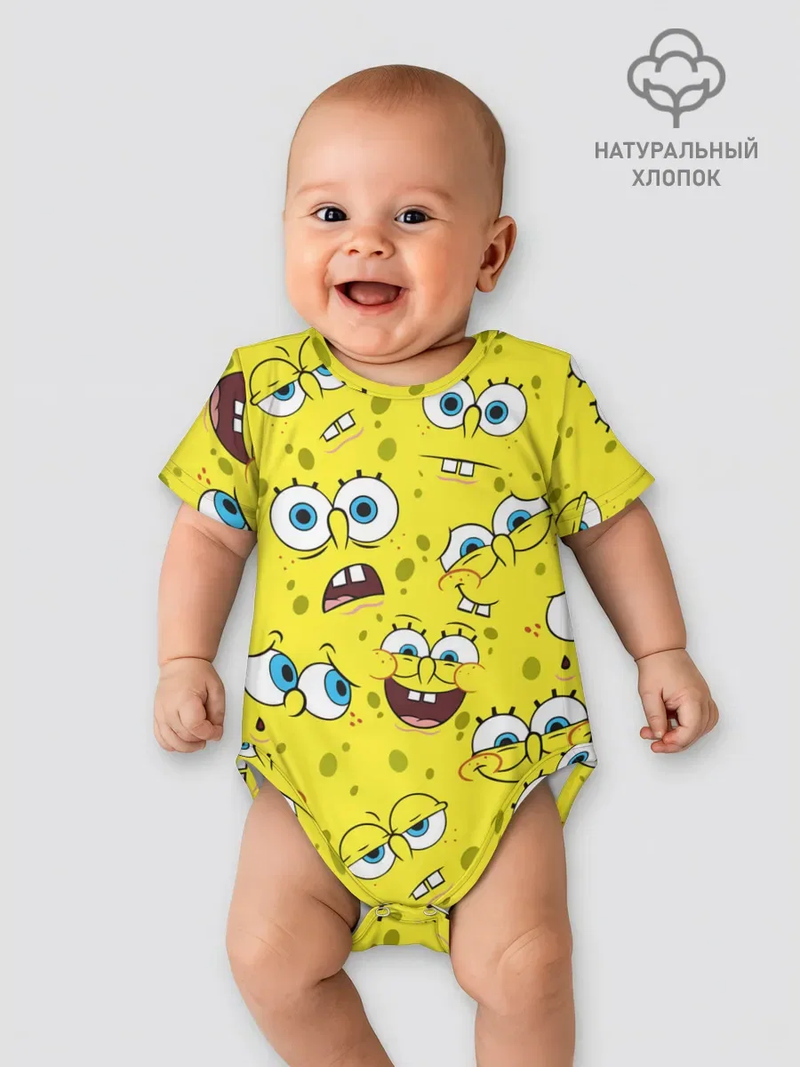 Детское боди с принтом «Губка Боб — SpongeBob pattern», вид спереди