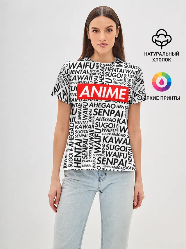 Женская базовая футболка с принтом «Anime Waifu»