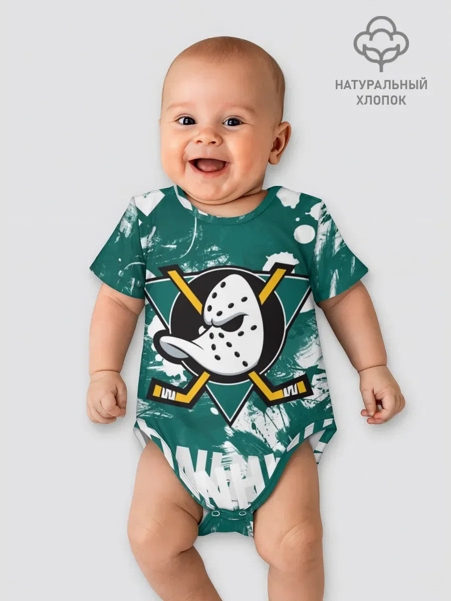 Детское боди с принтом «НХЛ — Анахайм Дакс — Anaheim Ducks», вид спереди