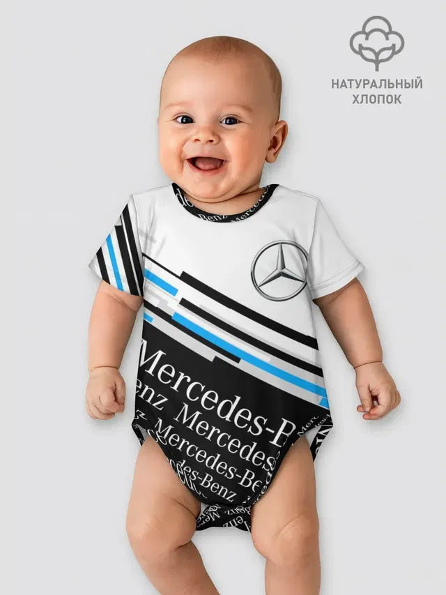 Детское боди с принтом «Merсedes — MERCEDES-BENZ — МЕРСЕДЕС-БЕНЗ — BLUE»