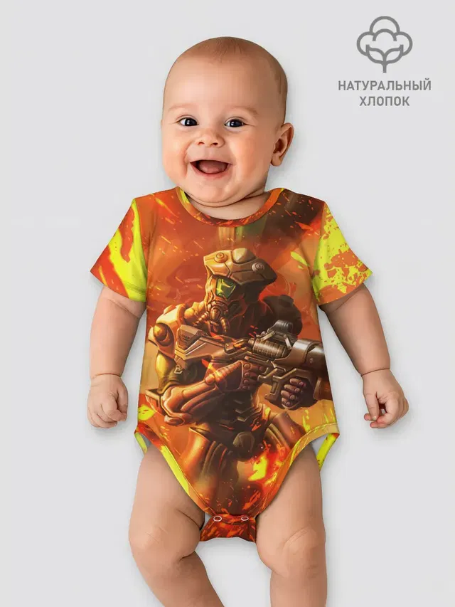 Детское боди с принтом «Дум — Doom ART»