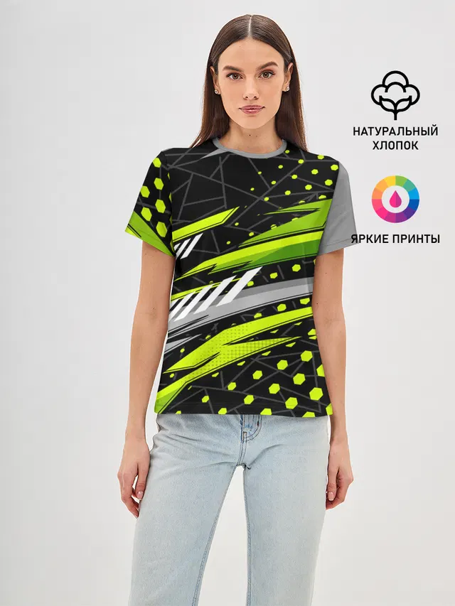 Женская базовая футболка с принтом «Black and — Black and Green»