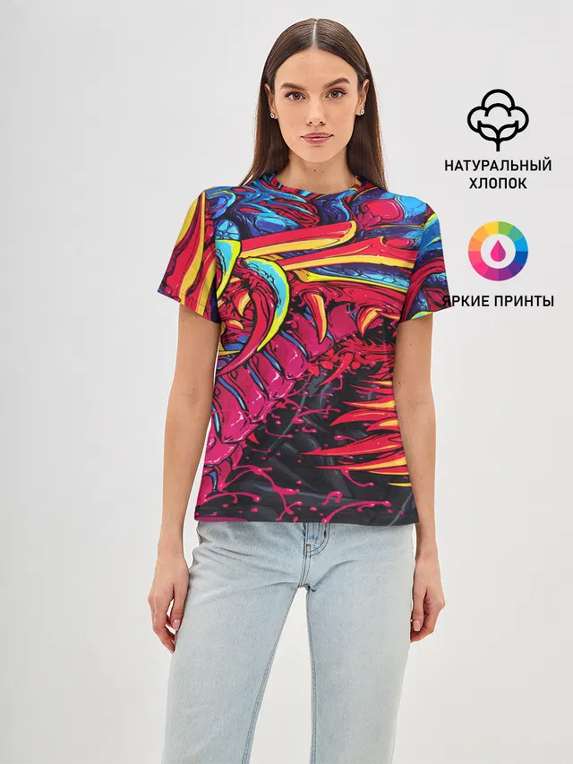 Женская базовая футболка с принтом «Counter-Strike — CS GO hyper beast skin»