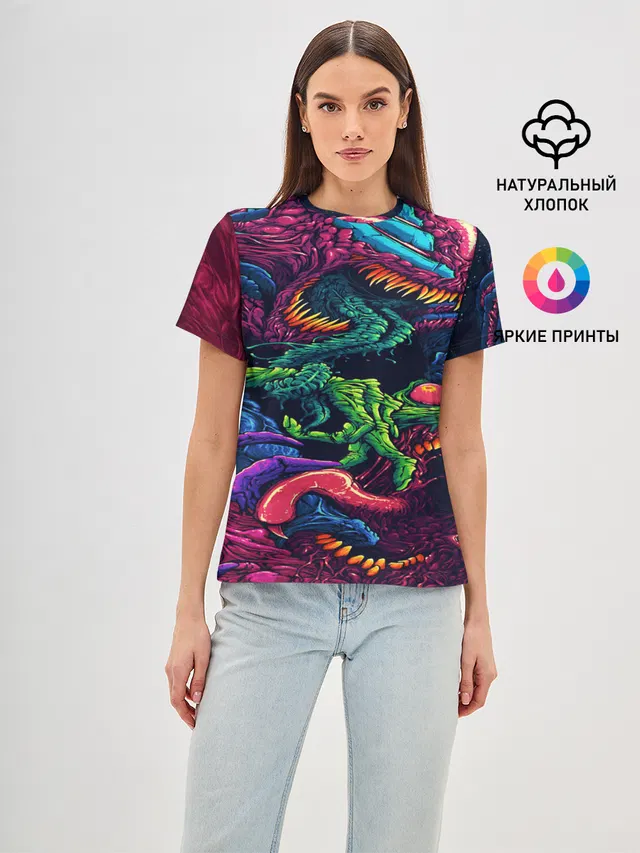 Женская базовая футболка с принтом «Counter-Strike — CS GO hyper beast skin»