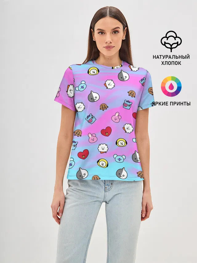 Женская базовая футболка с принтом «BTS — BT21»