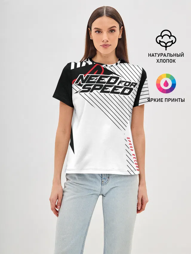 Женская базовая футболка с принтом «Champion — Need for Speed»