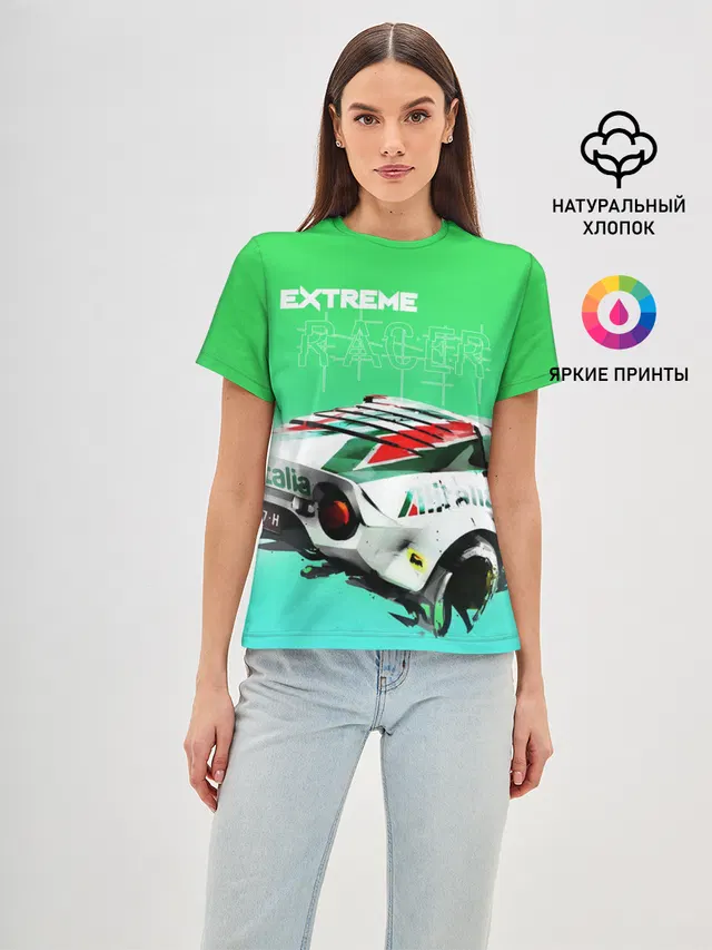 Женская базовая футболка с принтом «Разные автомобильные — Extrime Racer»