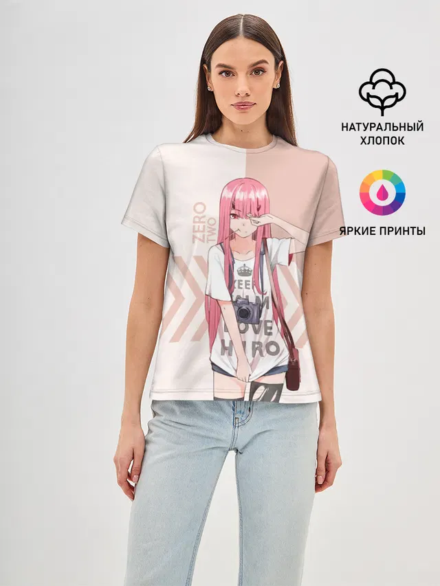 Женская базовая футболка с принтом «Zero Two — Darling in the Franxx Zero Two»
