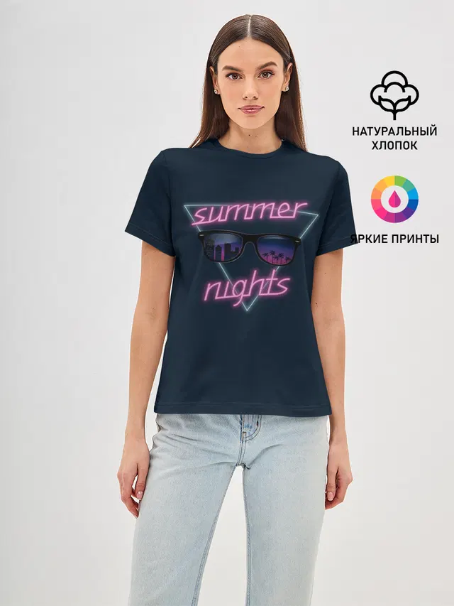 Женская базовая футболка с принтом «Summer Nights»