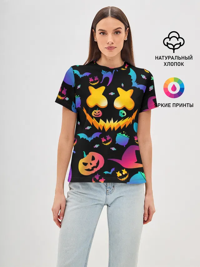 Женская базовая футболка с принтом «Marshmello Halloween»