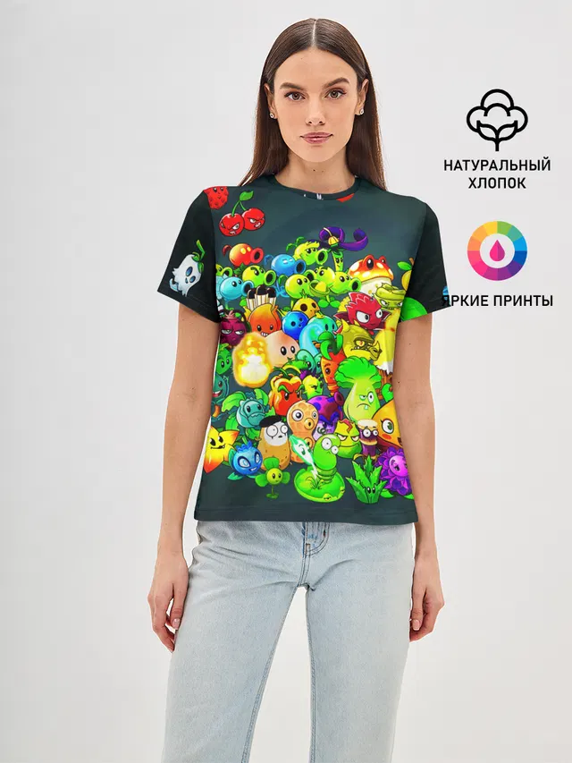 Женская базовая футболка с принтом «Plants vs. Zombies»