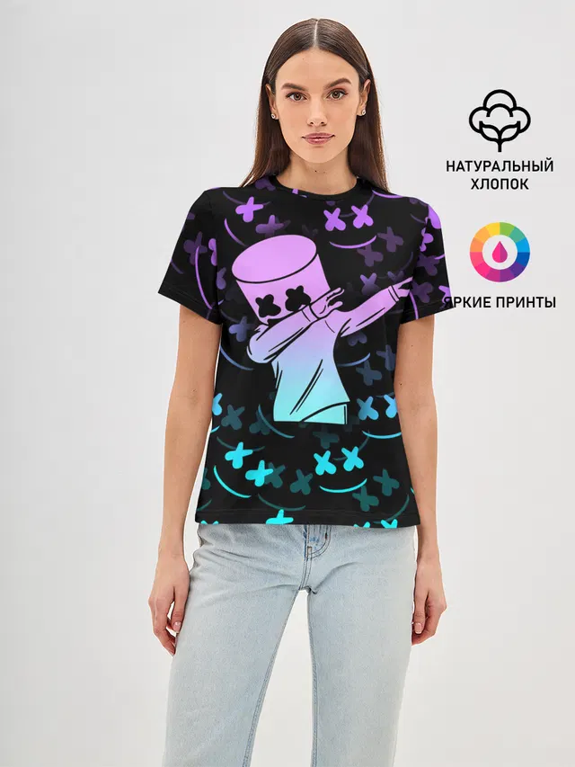 Женская базовая футболка с принтом «Фортнайт — FORTNITE x MARSHMELLO»