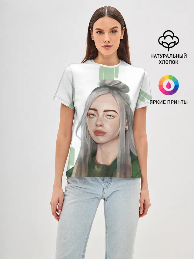 Женская базовая футболка с принтом «Billie Eilish»