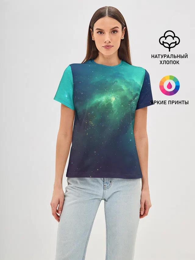 Женская базовая футболка с принтом «Космос — GALAXY»