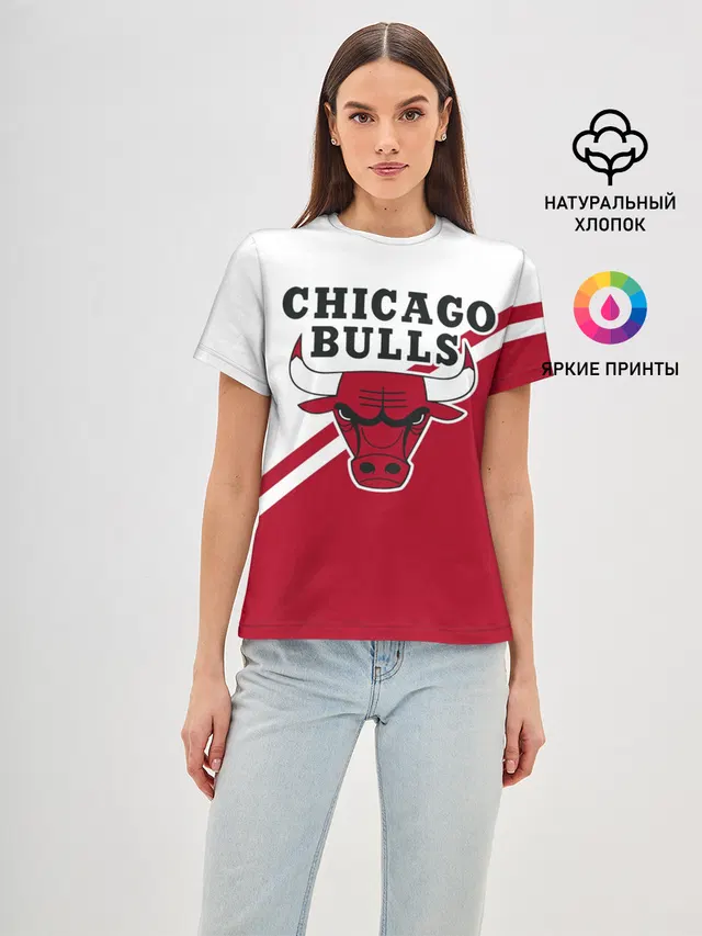 Женская базовая футболка с принтом «НБА — Chicago Bulls Red-White»