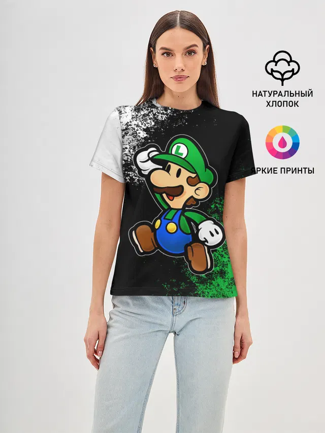 Женская базовая футболка с принтом «Mario — Luigis Mansion»