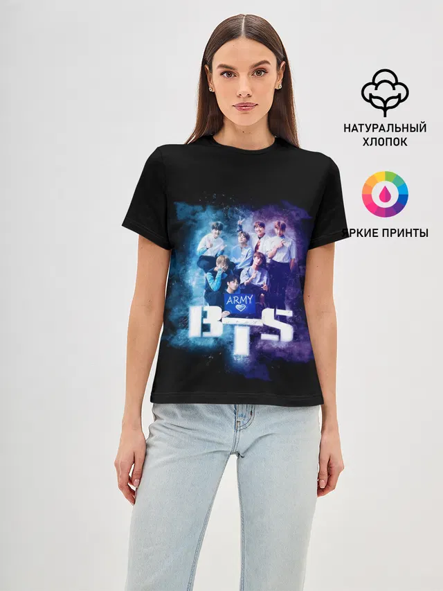 Женская базовая футболка с принтом «BTS»