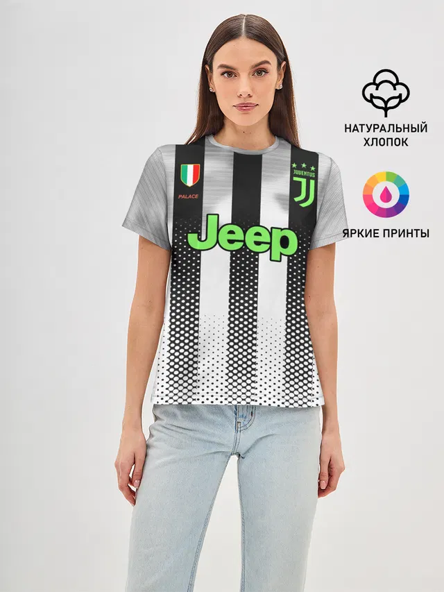 Женская базовая футболка с принтом «Ювентус — Ronaldo 19-20 Palace edition»