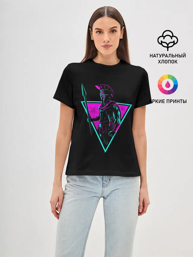 Женская базовая футболка с принтом «Retro — Spartan Retro Neon»