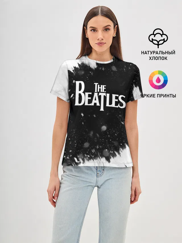 Женская базовая футболка с принтом «The Beatles BW»