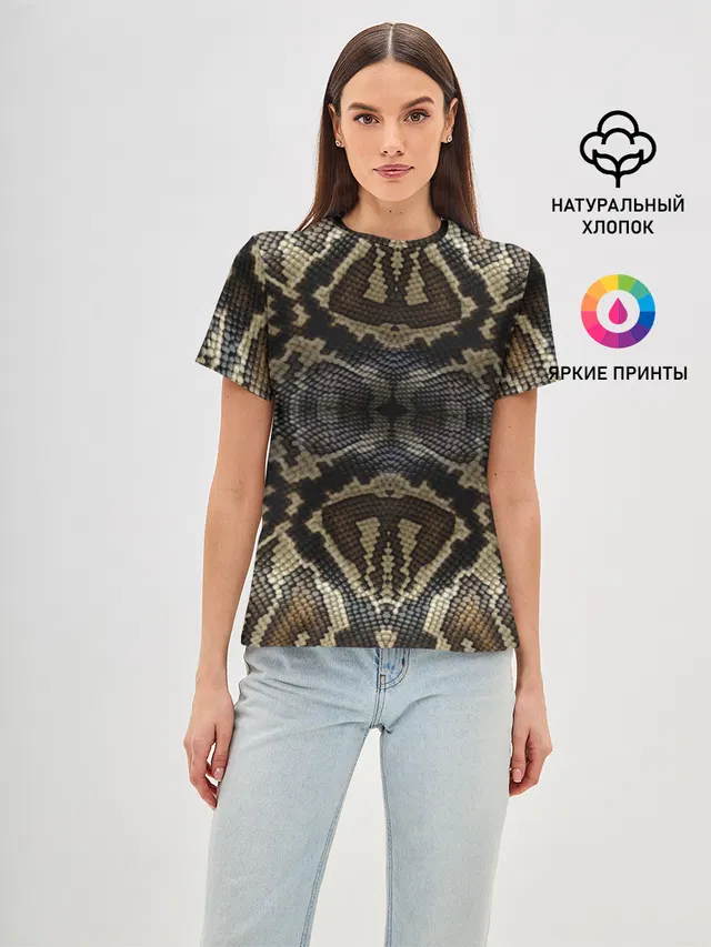 Женская базовая футболка с принтом «Snakeskin»