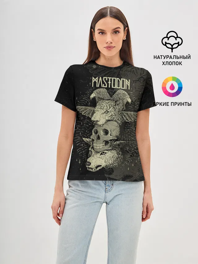 Женская базовая футболка с принтом «Разный рок — Mastodon»
