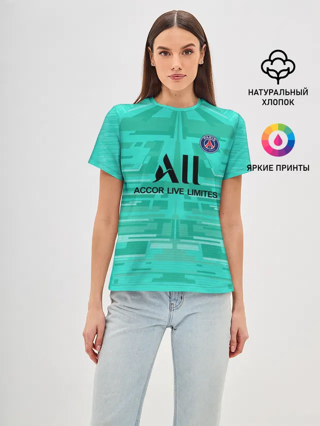 Женская базовая футболка с принтом «ПСЖ — Navas GK away 19-20»