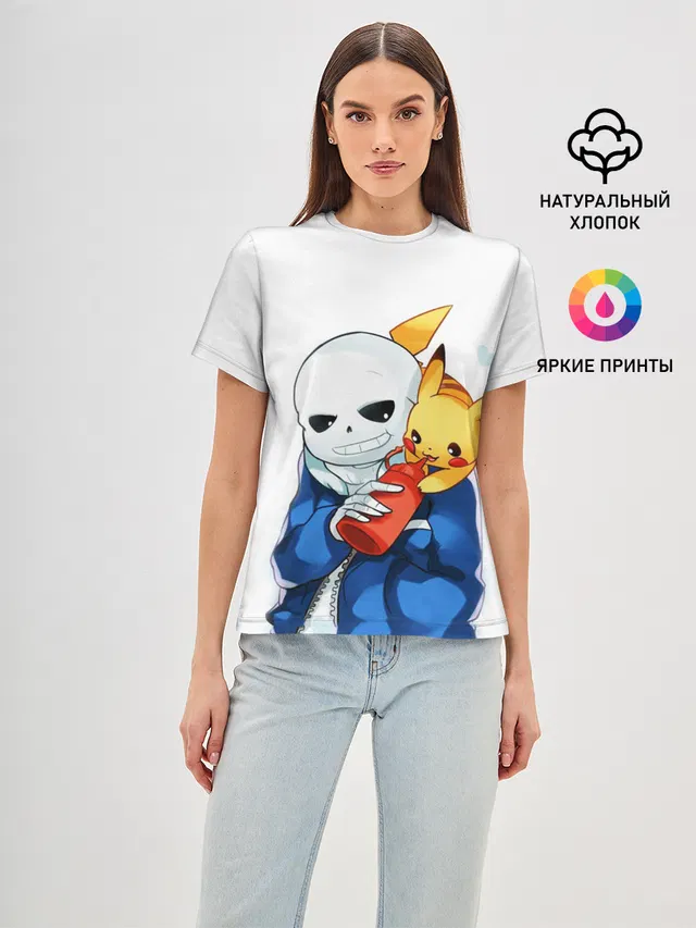 Женская базовая футболка с принтом «Pikachu»