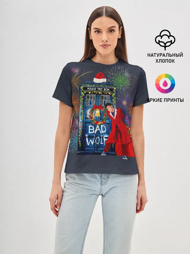 Женская базовая футболка с принтом «Bad Wolf»