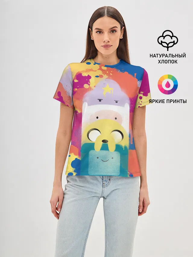 Женская базовая футболка с принтом «Время приключений — Adventure Time»