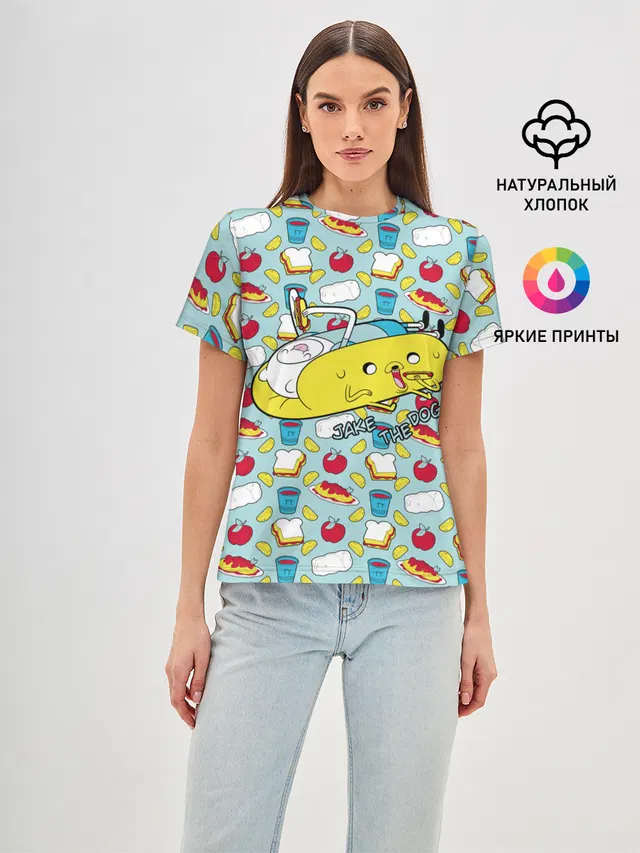 Женская базовая футболка с принтом «Время приключений — Jake the Dog»