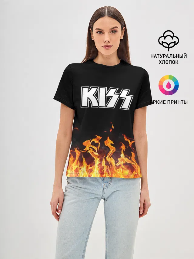 Женская базовая футболка с принтом «Kiss»