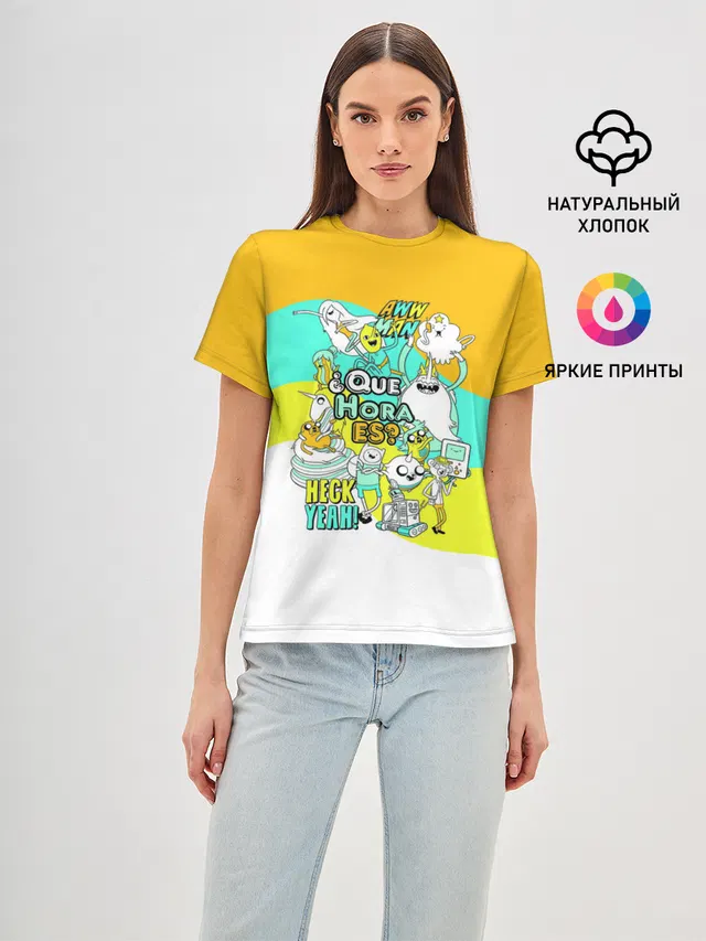 Женская базовая футболка с принтом «Время приключений — Adventure Time»