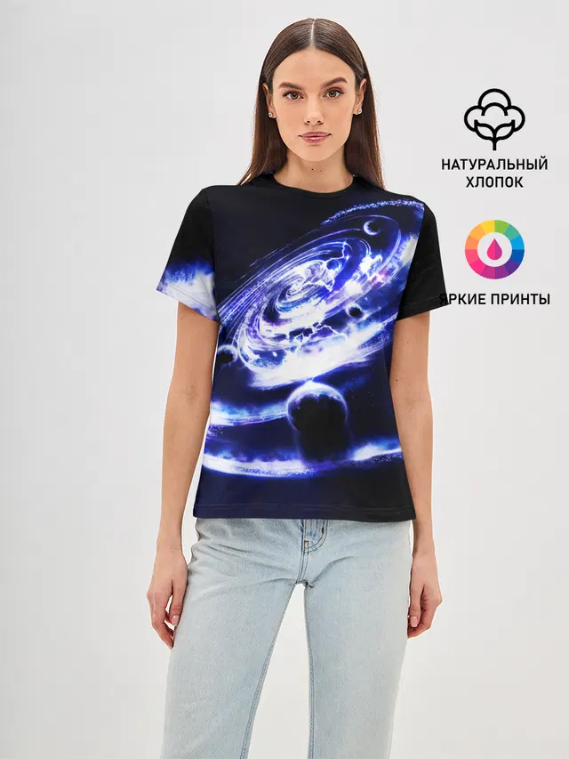 Женская базовая футболка с принтом «Космос — GALAXY»