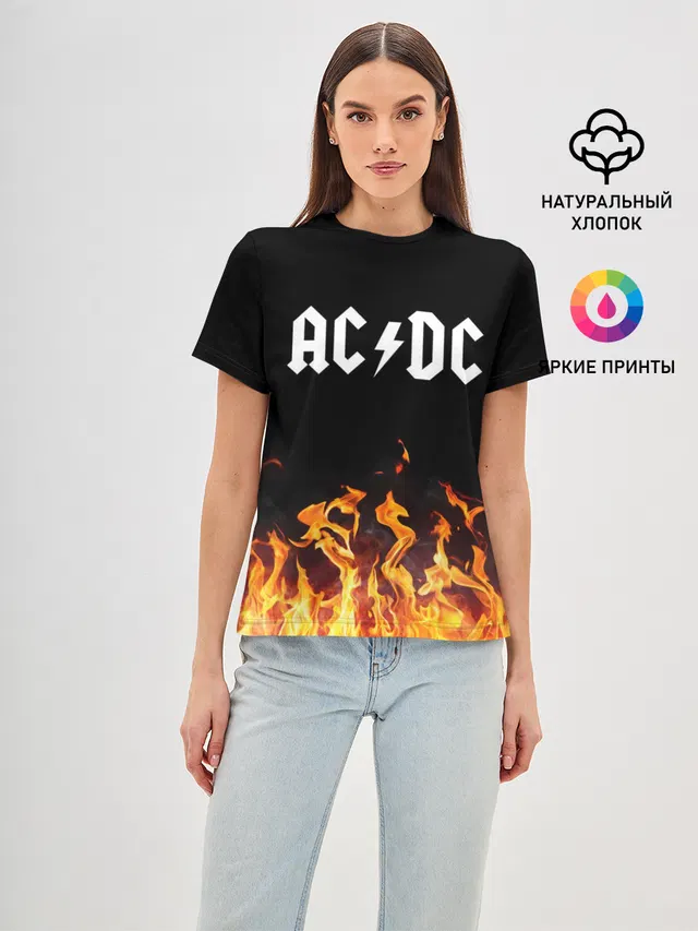 Женская базовая футболка с принтом «AC DC AC DC»