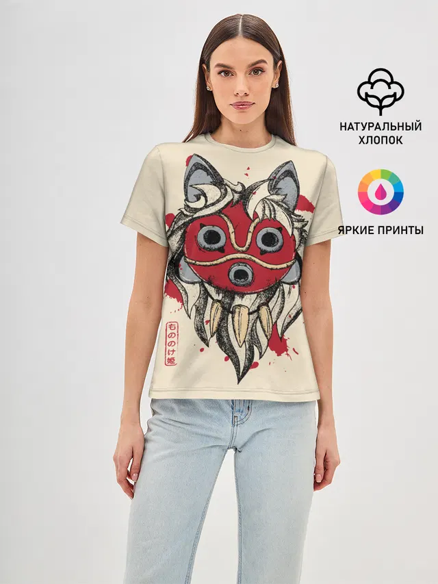 Женская базовая футболка с принтом «San's Mask — Princess Mononoke»