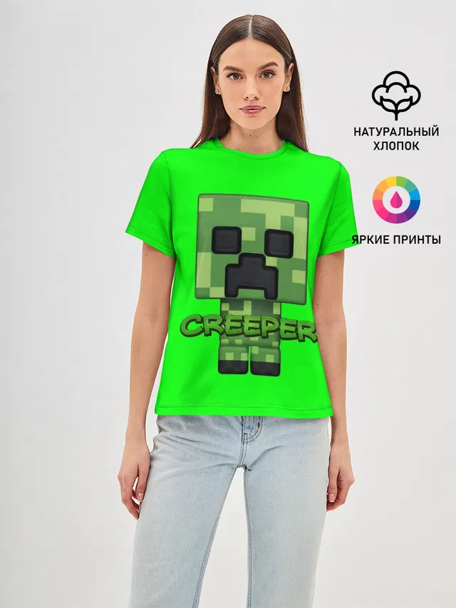 Женская базовая футболка с принтом «Майнкрафт — MINECRAFT CREEPER»