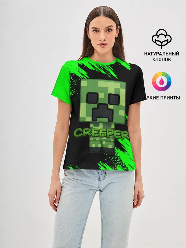 Женская базовая футболка с принтом «Майнкрафт — MINECRAFT CREEPER»