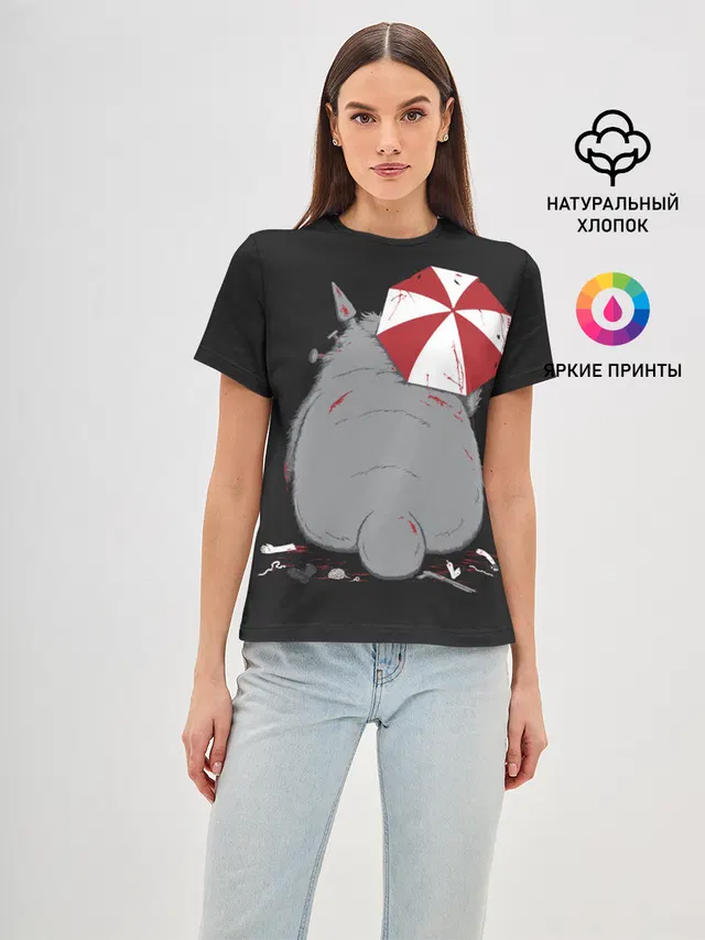 Женская базовая футболка с принтом «Тоторо и Umbrella Corp.»