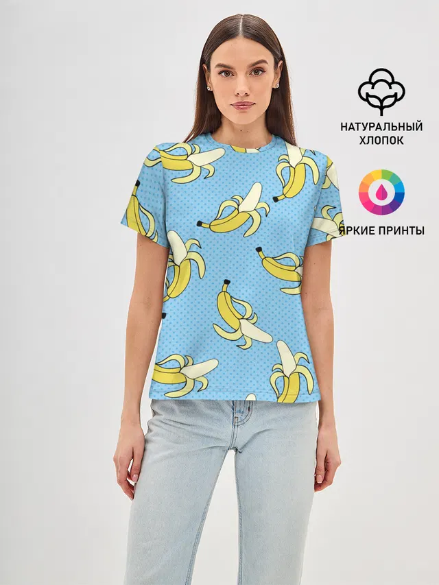 Женская базовая футболка с принтом «Pop Art — Banana art»