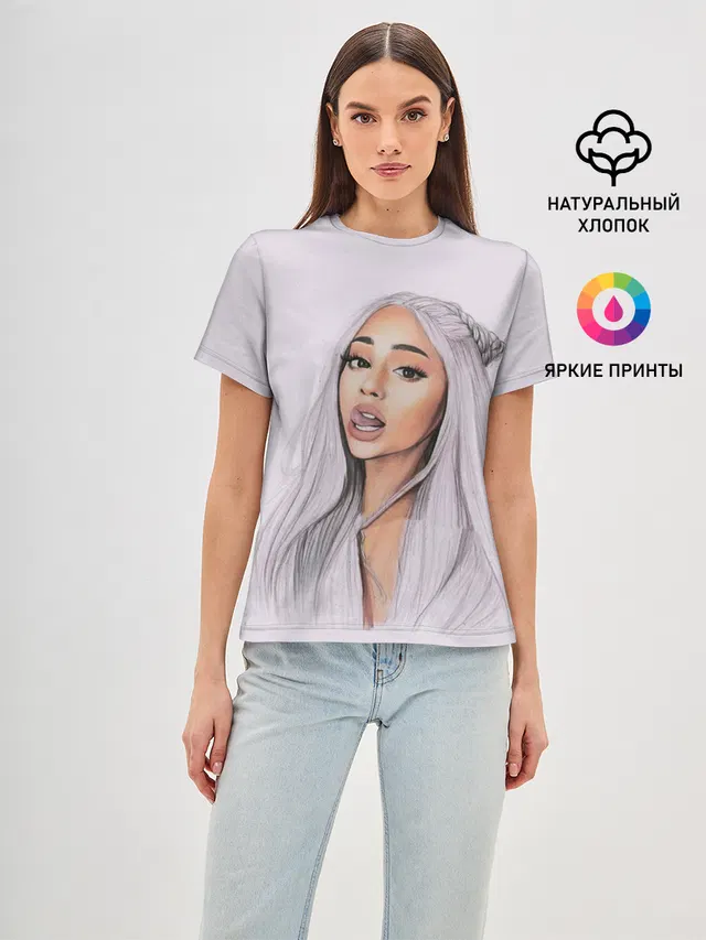 Женская базовая футболка с принтом «Ариана Гранде — Ariana Grande»