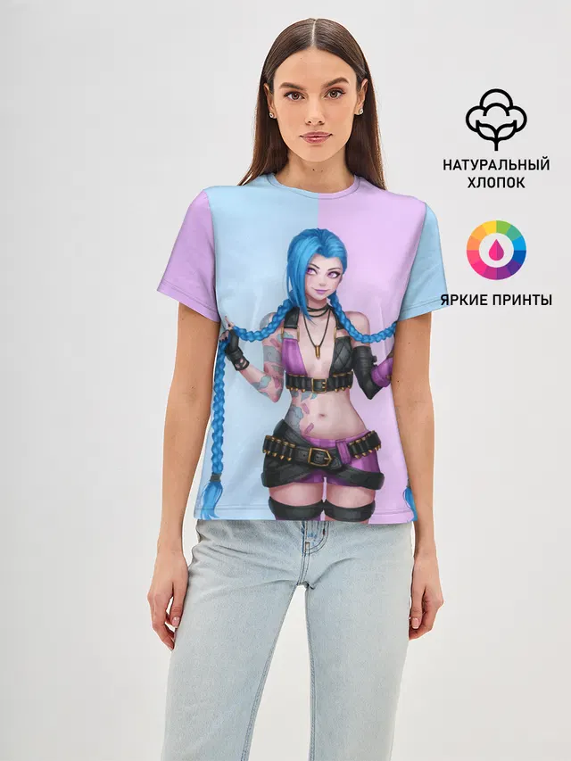 Женская базовая футболка с принтом «League of Legends Jinx»