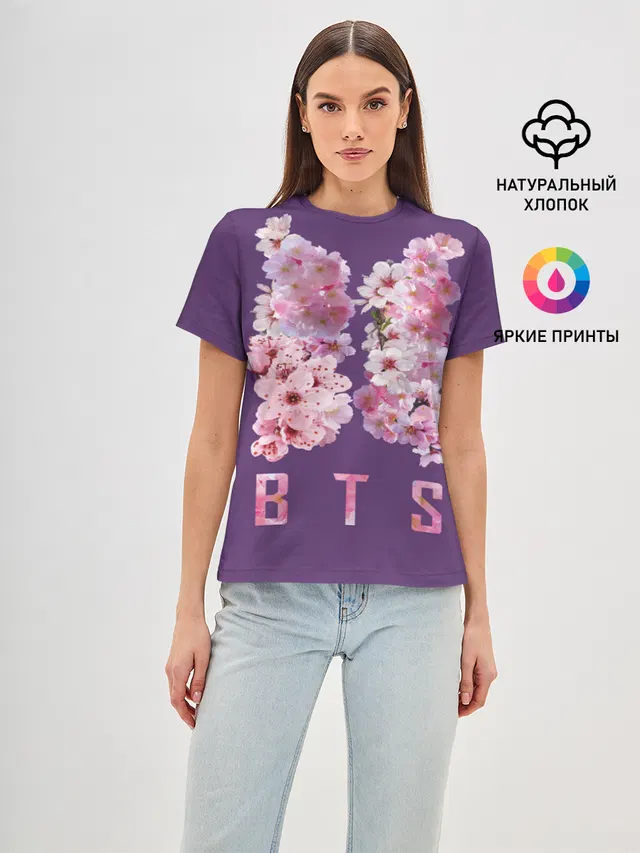Женская базовая футболка с принтом «BTS»
