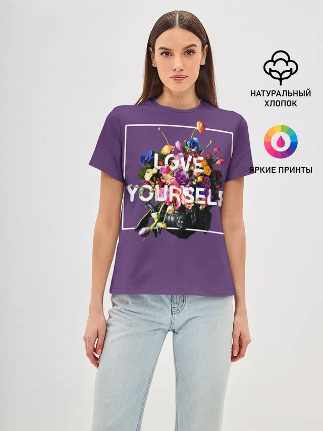 Женская базовая футболка с принтом «BTS — Love Yourself»