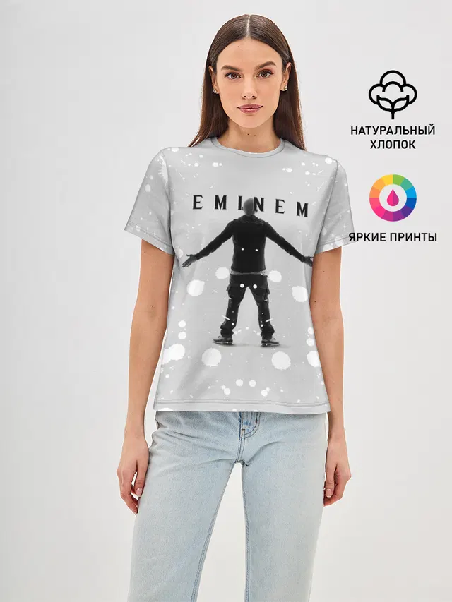 Женская базовая футболка с принтом «Eminem — ЭМИНЕМ»
