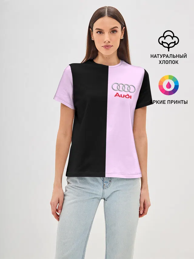 Женская базовая футболка с принтом «Audi — AUDI PINK»