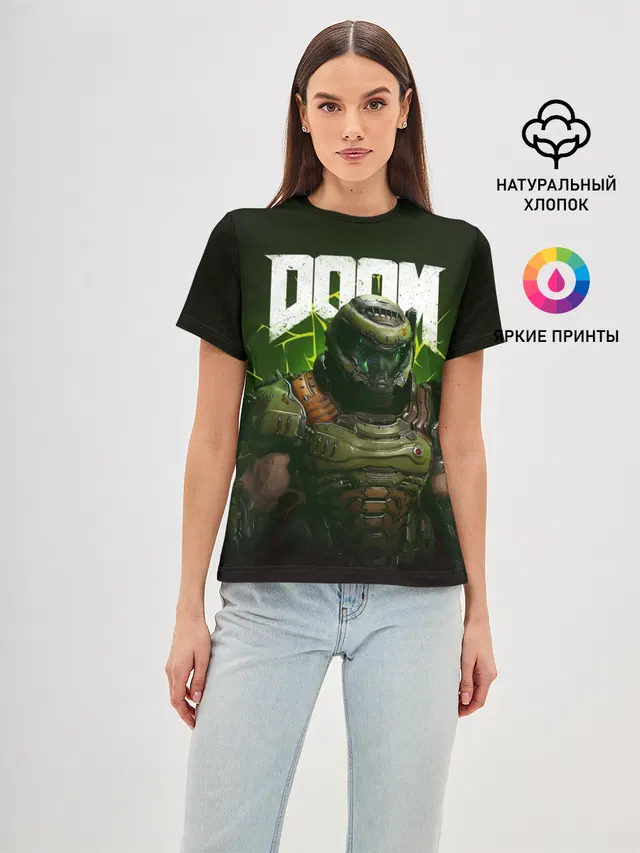 Женская базовая футболка с принтом «Дум — Doom Eternal»