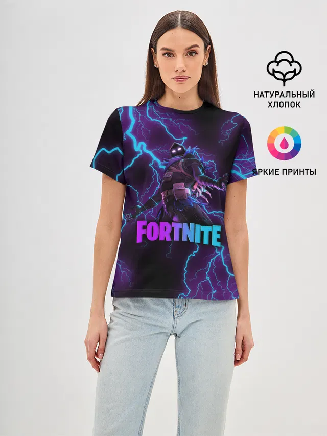 Женская базовая футболка с принтом «Фортнайт — FORTNITE RAVEN»