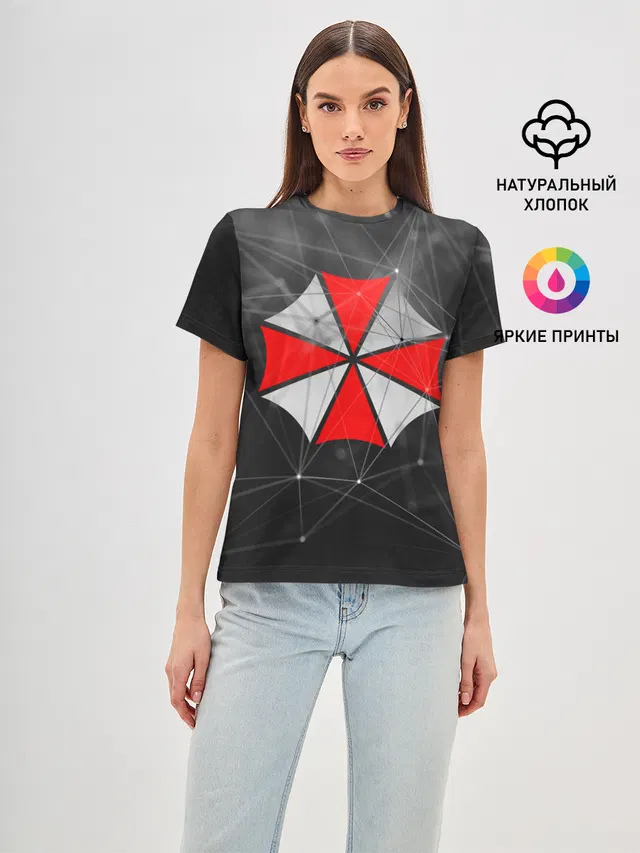 Женская базовая футболка с принтом «Plexus network — UMBRELLA CORP»